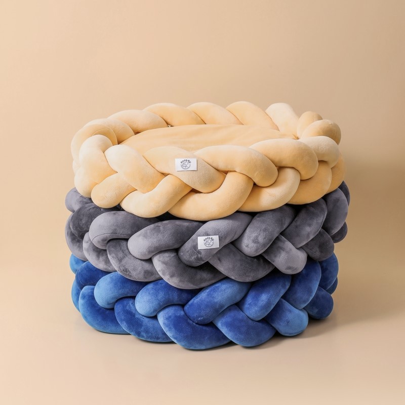 犬ベッド 三つ編みデザイン丸型犬用クッション