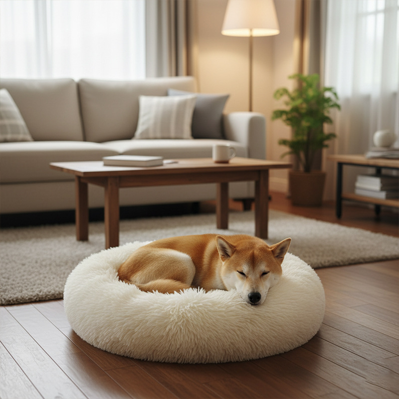 犬ベッド ふわふわもこもこ円形犬ベッドクッション