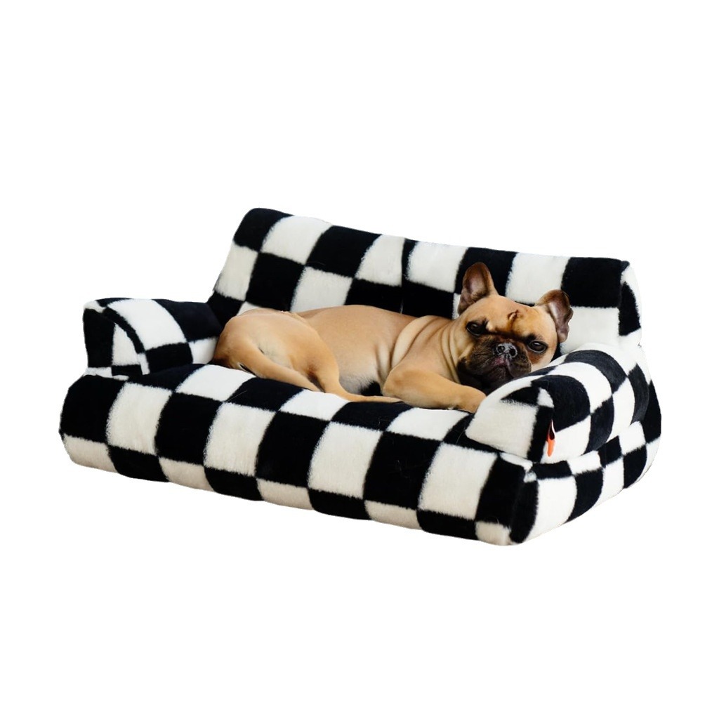 犬ベッド 市松模様のソファ型犬ベッドクッション