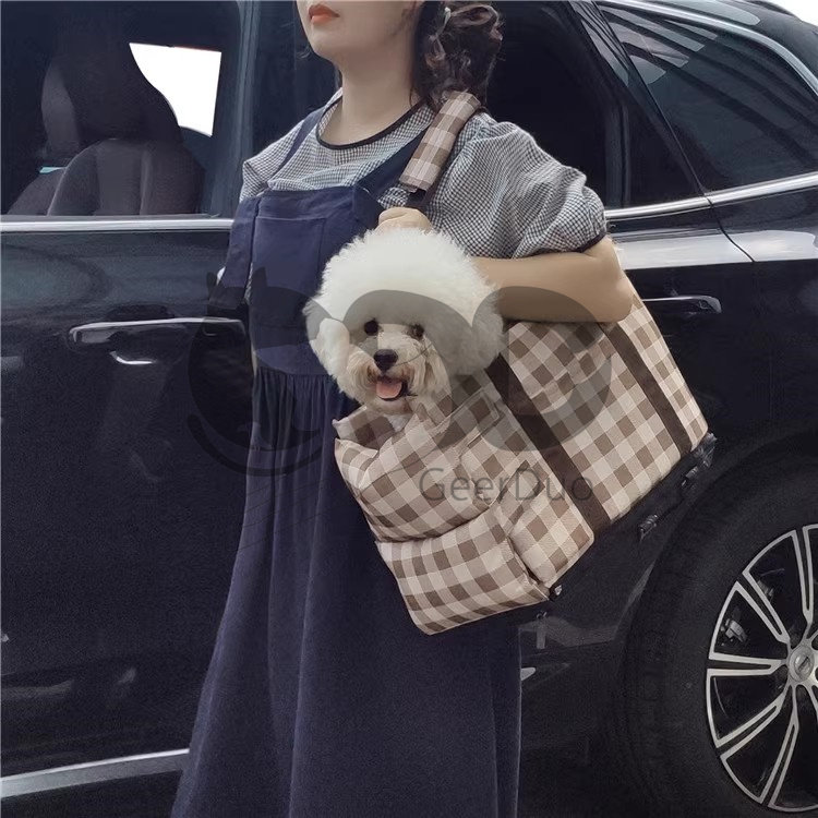 犬ベッド 愛犬と一緒にお出かけ車載用チェック柄ペットキャリー座席