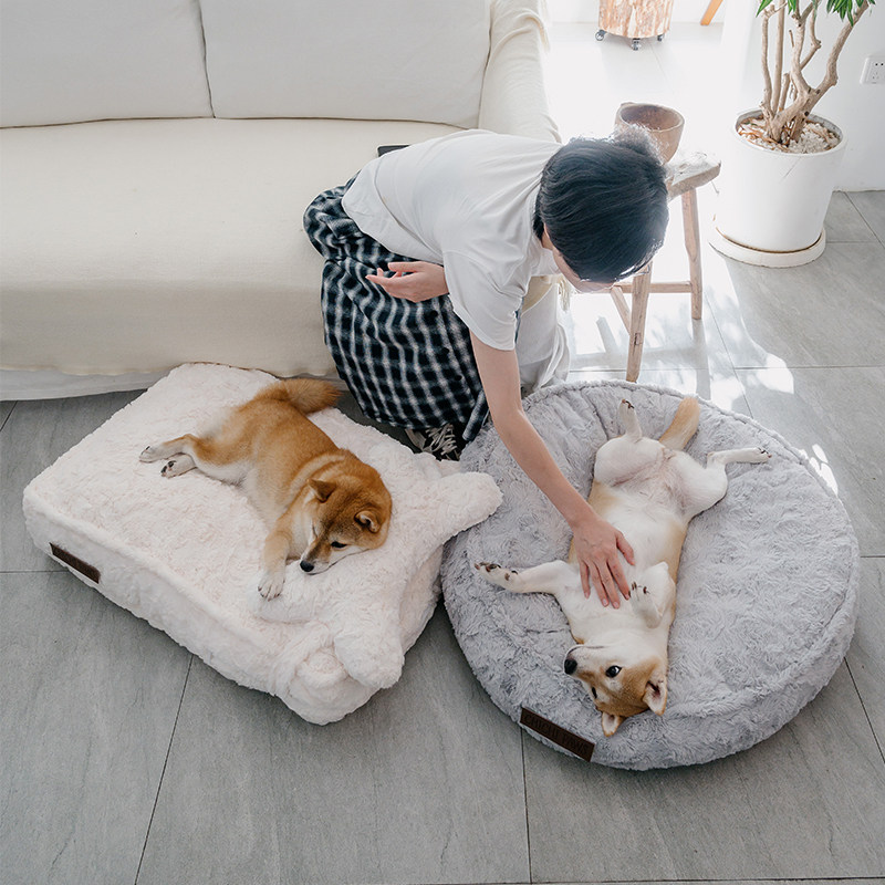 ふわふわもこもこ丸型犬用マットベッド