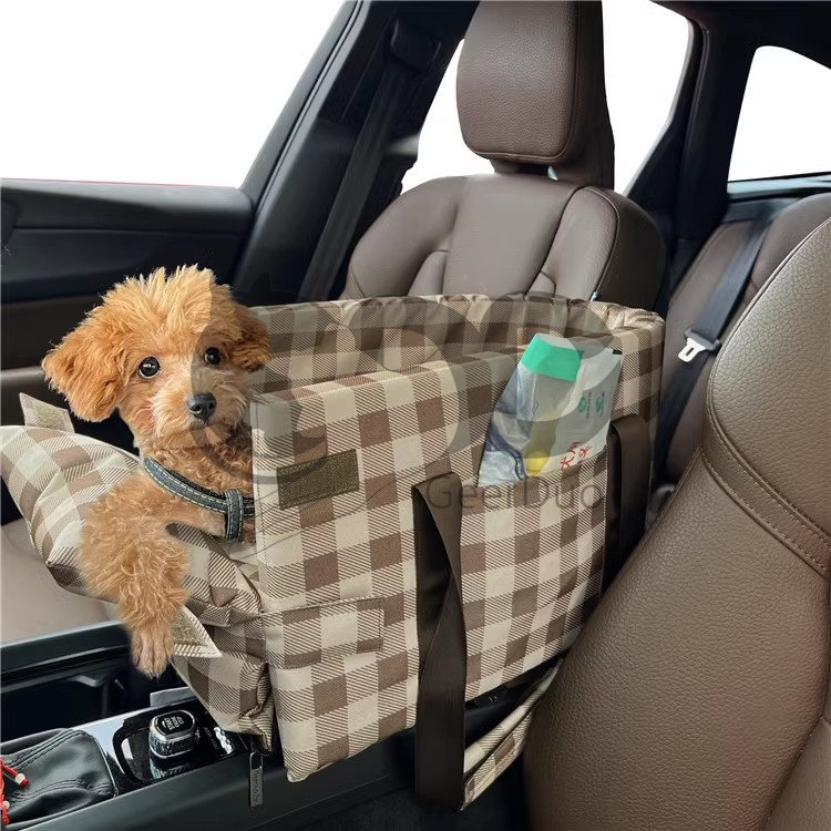 愛犬と快適移動チェック柄車載用犬ベッド