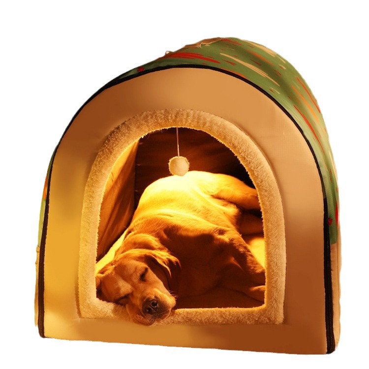 犬ベッド 半開閉式立体大空間厚実柔軟犬用ドーム型寝床