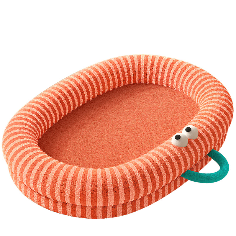 犬ベッド ふんわり縞模様の厚手円形犬ベッドクッション