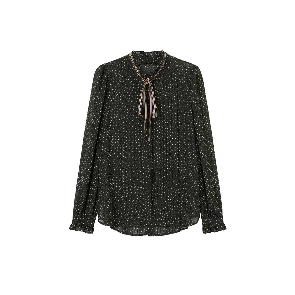 ブラウス ドットコーデ リボン結び水玉柄ブラウス