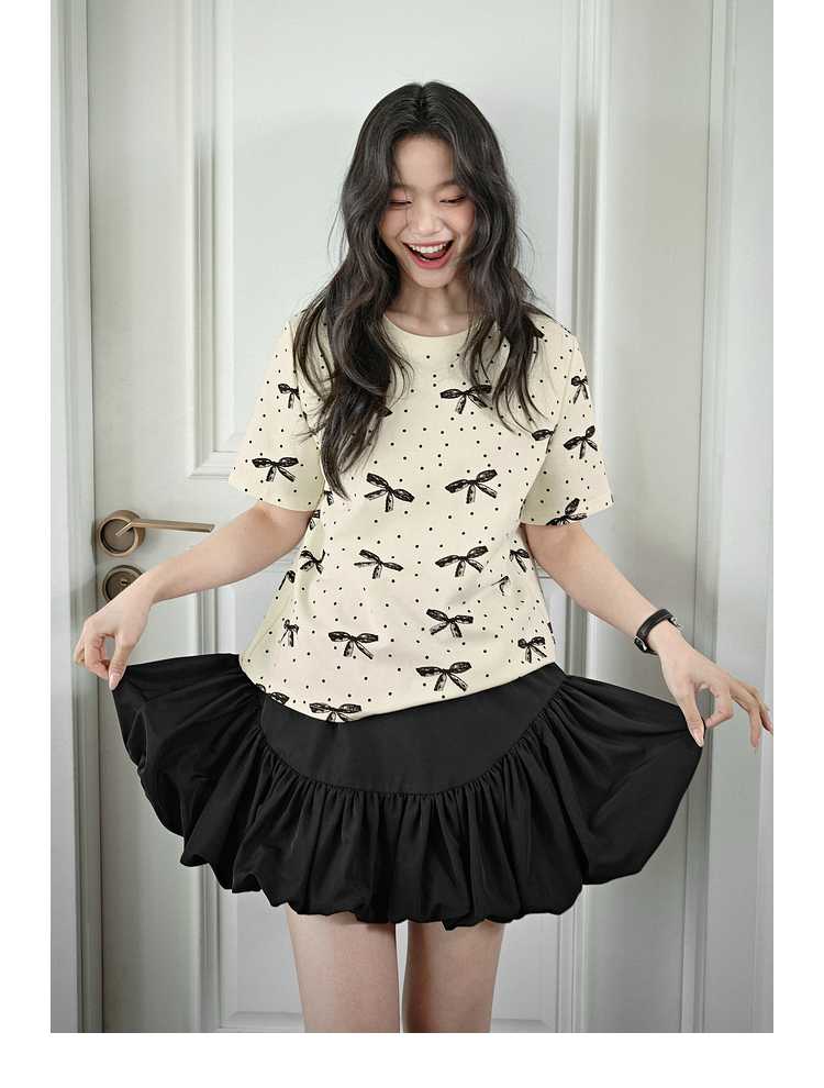 シャツ ドットコーデ リボン模様がかわいい水玉柄半袖シャツ