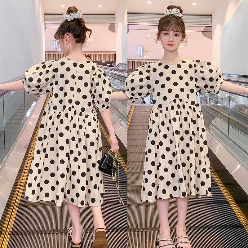 ワンピース ドットコーデ 水玉模様ふんわり袖ミディ丈ワンピース