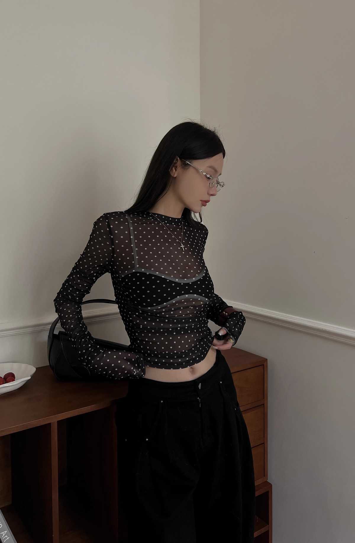 ブラウス ドットコーデ 水玉模様シースルーブラウス