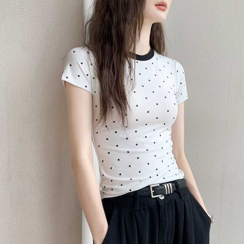 シャツ ドットコーデ 水玉模様の丸首半袖シャツ