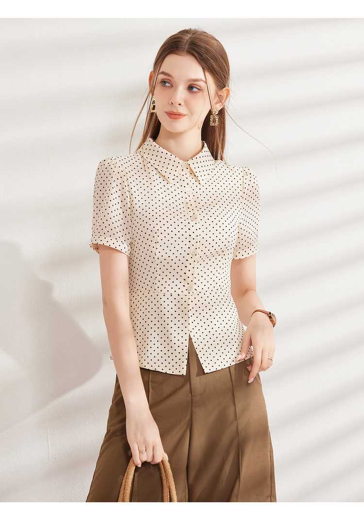 ブラウス ドットコーデ 小粒水玉模様の半袖シャツブラウス
