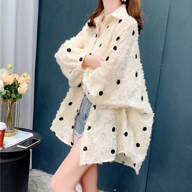 ブラウスドットコーデ ふわふわ水玉模様シースルーブラウス