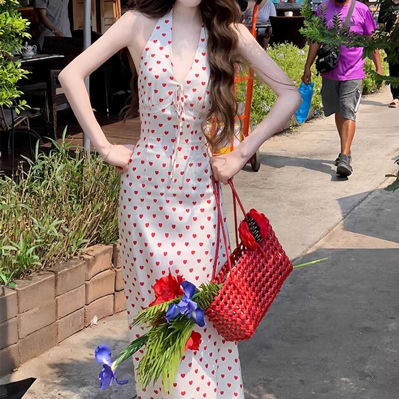 ワンピースドットコーデ ハートドット柄ホルターネックワンピース