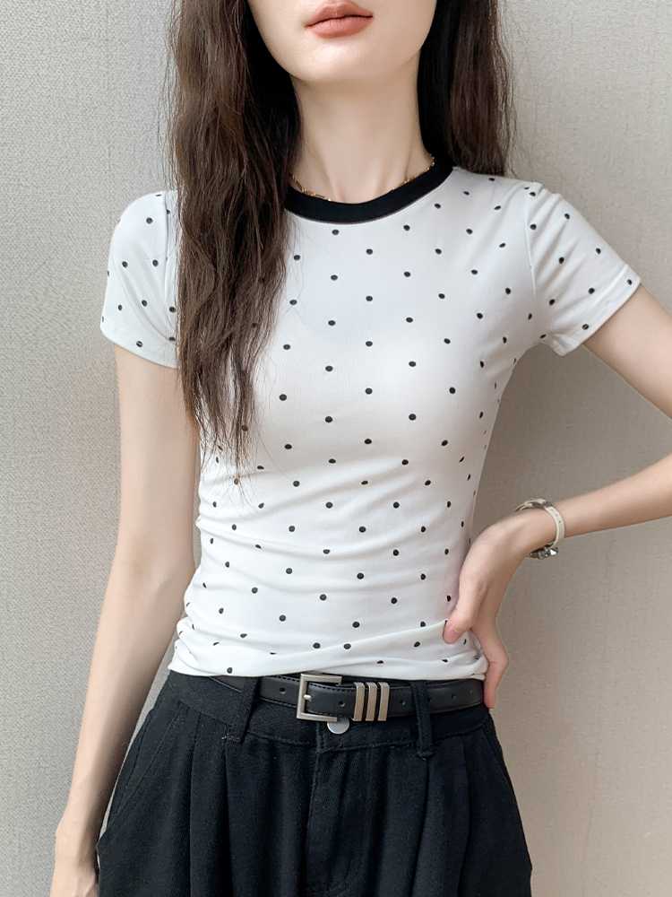 シャツ ドットコーデ 水玉模様の半袖フィットシャツ