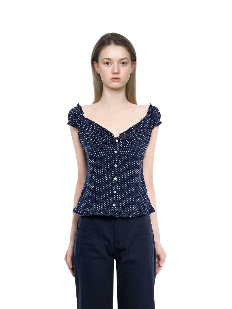 ドットコーデ 優美なスクエアネック水玉ブラウス