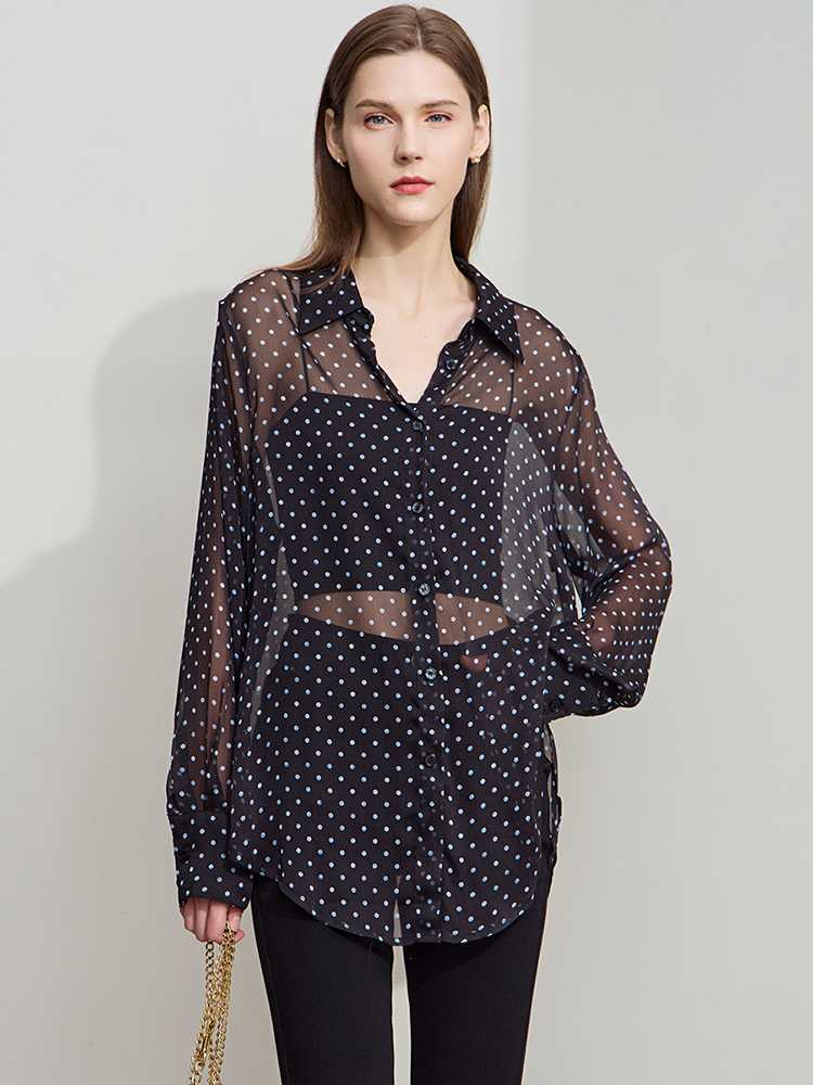 ドットコーデ シアー水玉シャツブラウス