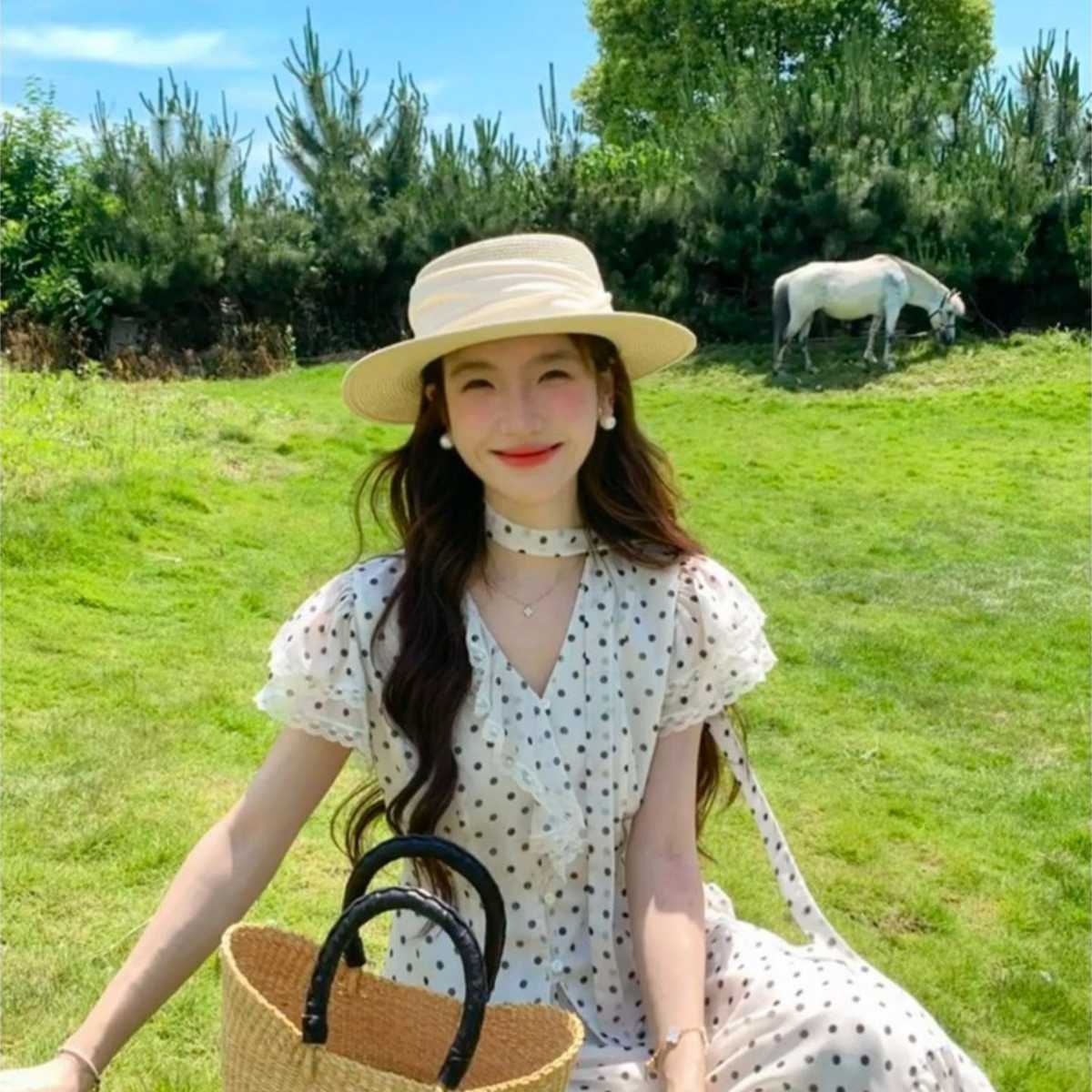 セットアップ ドットコーデ 優美な田園ドット セットアップ