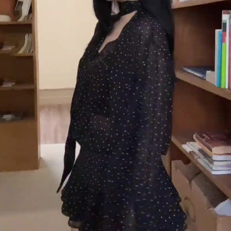 ドットコーデ 水玉柄シフォンリボンワンピース