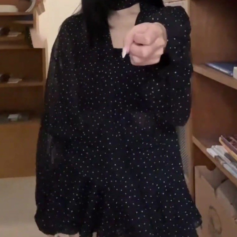 ドットコーデ 水玉柄シフォンリボンワンピース
