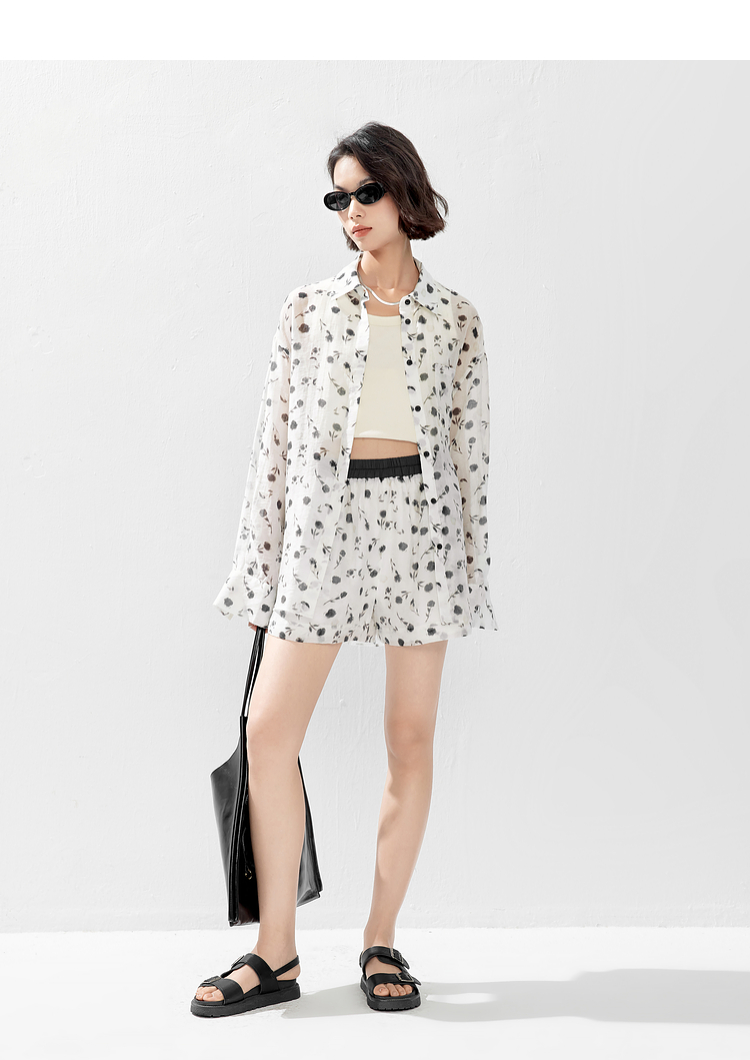 ドットコーデ 花柄シアーセットアップ
