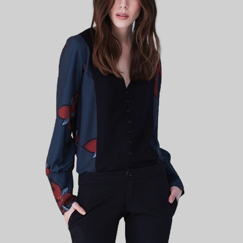 ドットコーデ 花柄シルエット 前開きブラウス