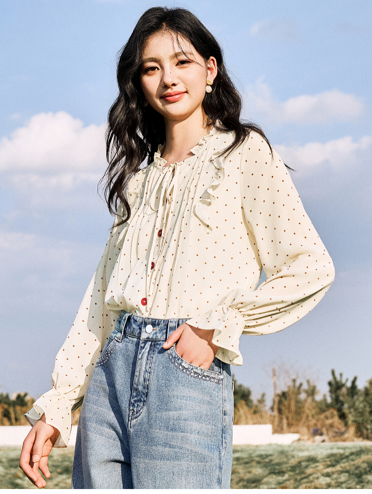 ドットコーデ 優美水玉リボンブラウス