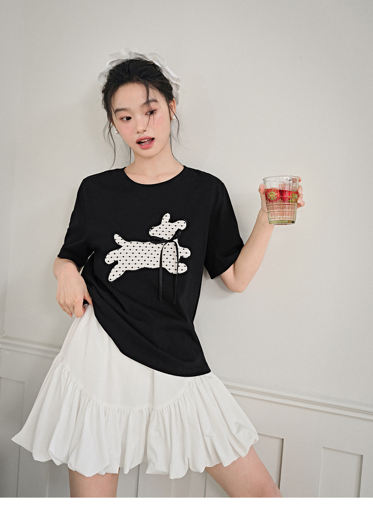 ドットコーデ うさぎドットアップリケブラウス