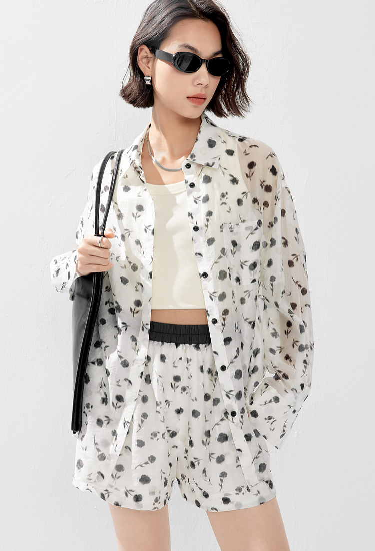ドットコーデ 花柄シアーセットアップ