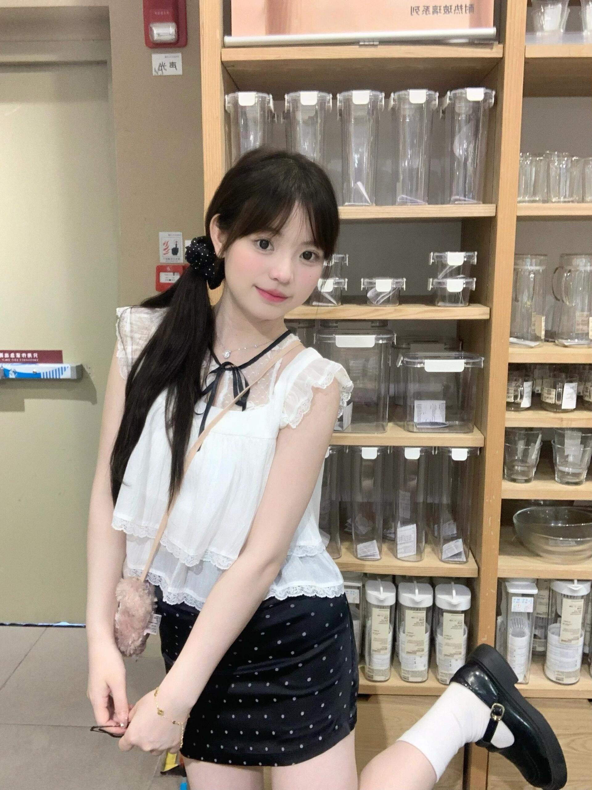 スカート ドットコーデ 小花柄ドット模様台形ミニスカート