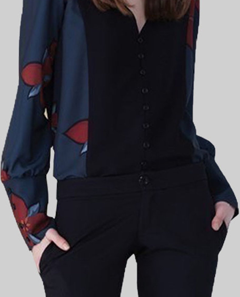 ドットコーデ 花柄シルエット 前開きブラウス