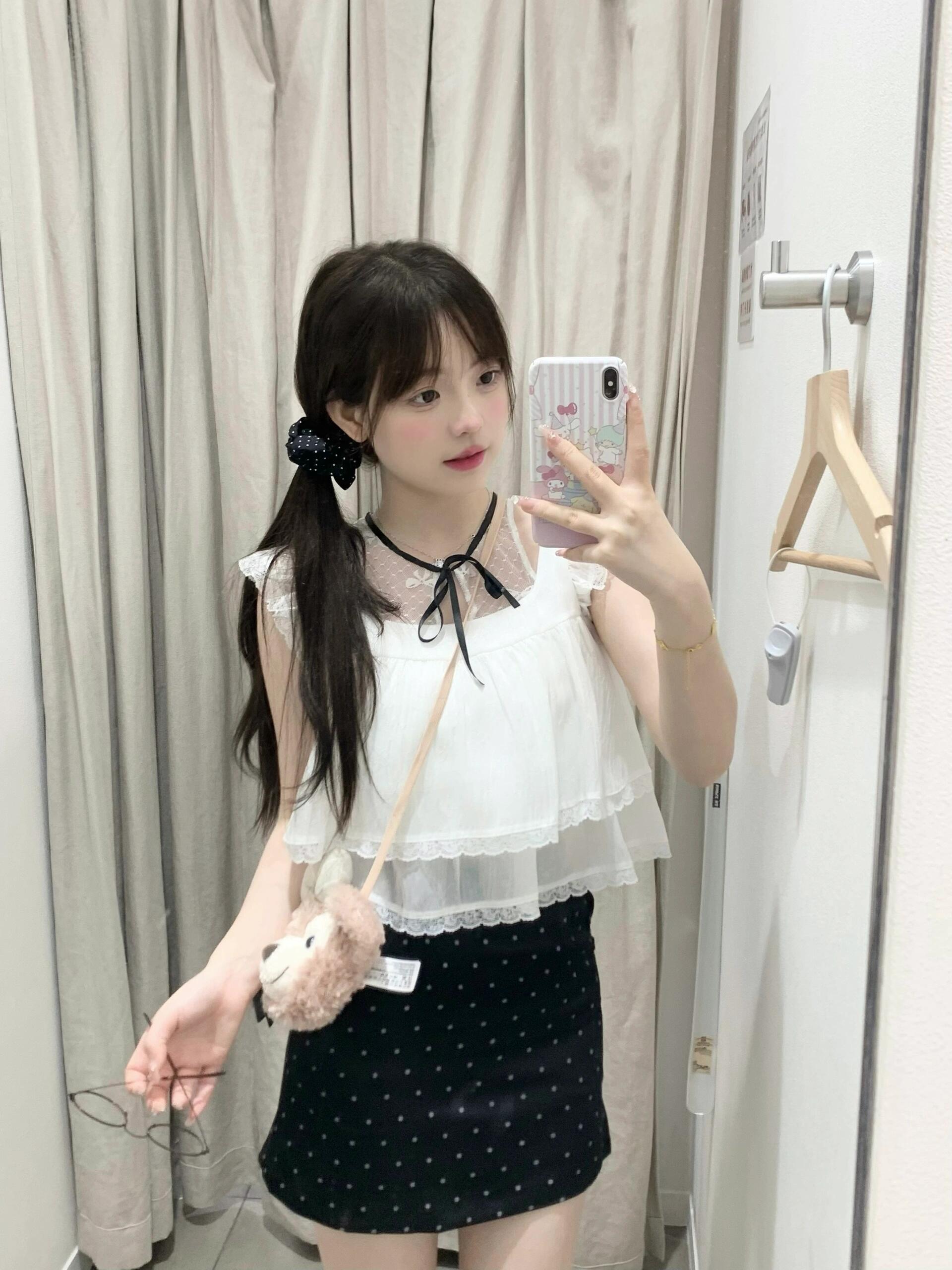 スカート ドットコーデ 小花柄ドット模様台形ミニスカート