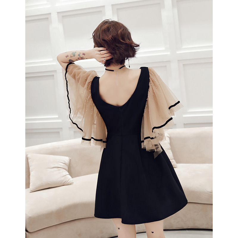 オケージョン ドレス 星屑刺繍チュール袖エレガントワンピース