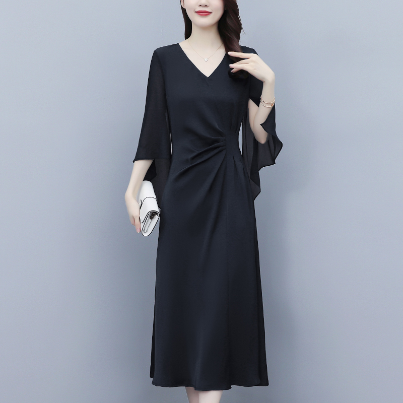 オケージョン ドレス フレアスリーブブイネックドレープワンピース