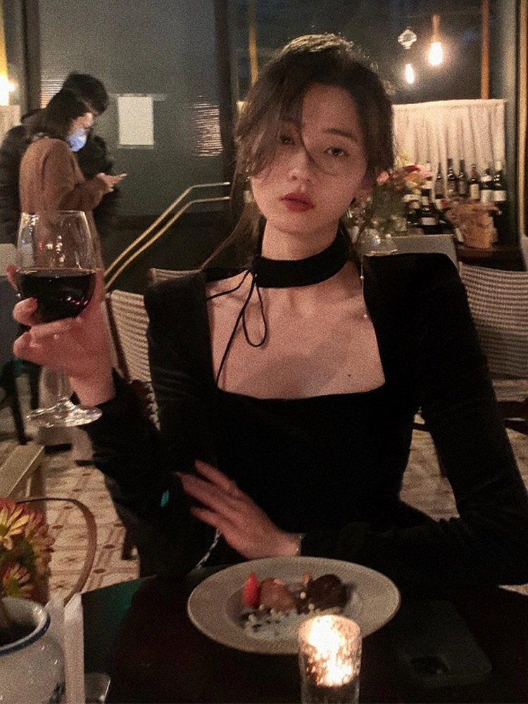 オケージョン ドレス 肌見せシアー切替長袖ミディ丈ワンピース