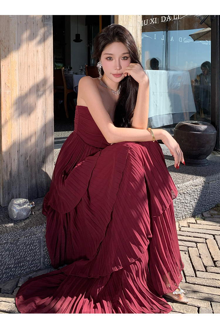 オケージョンワンピース 優美なティアードプリーツドレス
