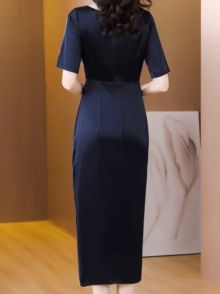 オケージョン ドレス ウエストリボン付きサイドスリットロング丈ワンピース