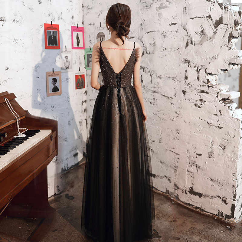 オケージョン ドレス 星空刺繍チュール深胸ロング丈オケージョンドレス