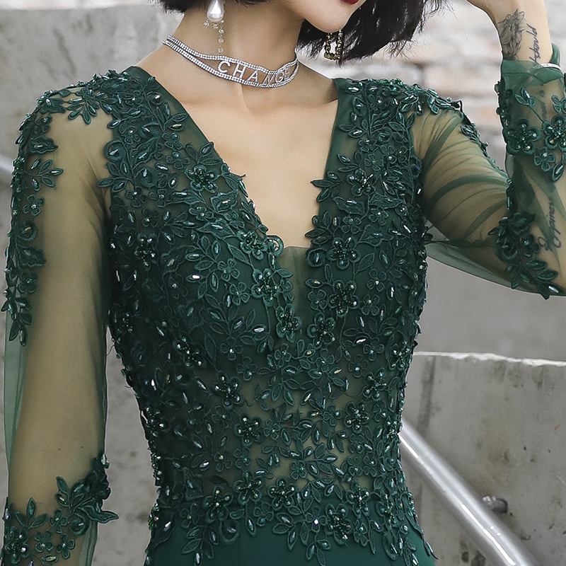 オケージョン ドレス 立体花柄刺繍長袖マーメイドドレス