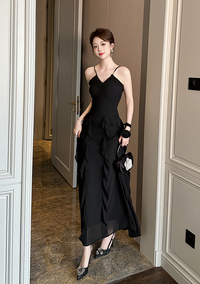 オケージョン ドレス 優美なラッフルフレアロングドレス