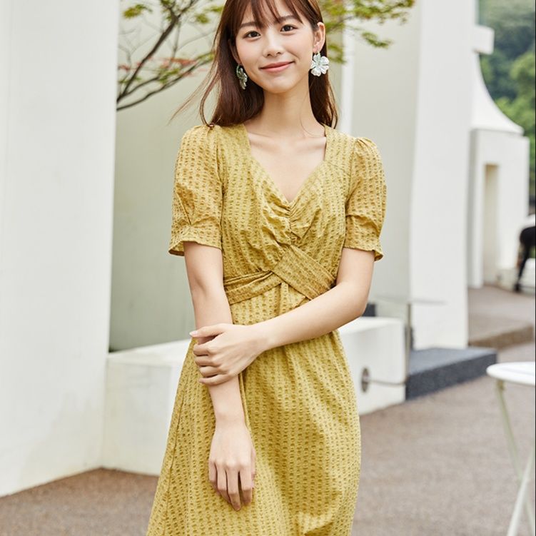 オケージョン ドレス 優美パフスリーブ ドレープワンピース