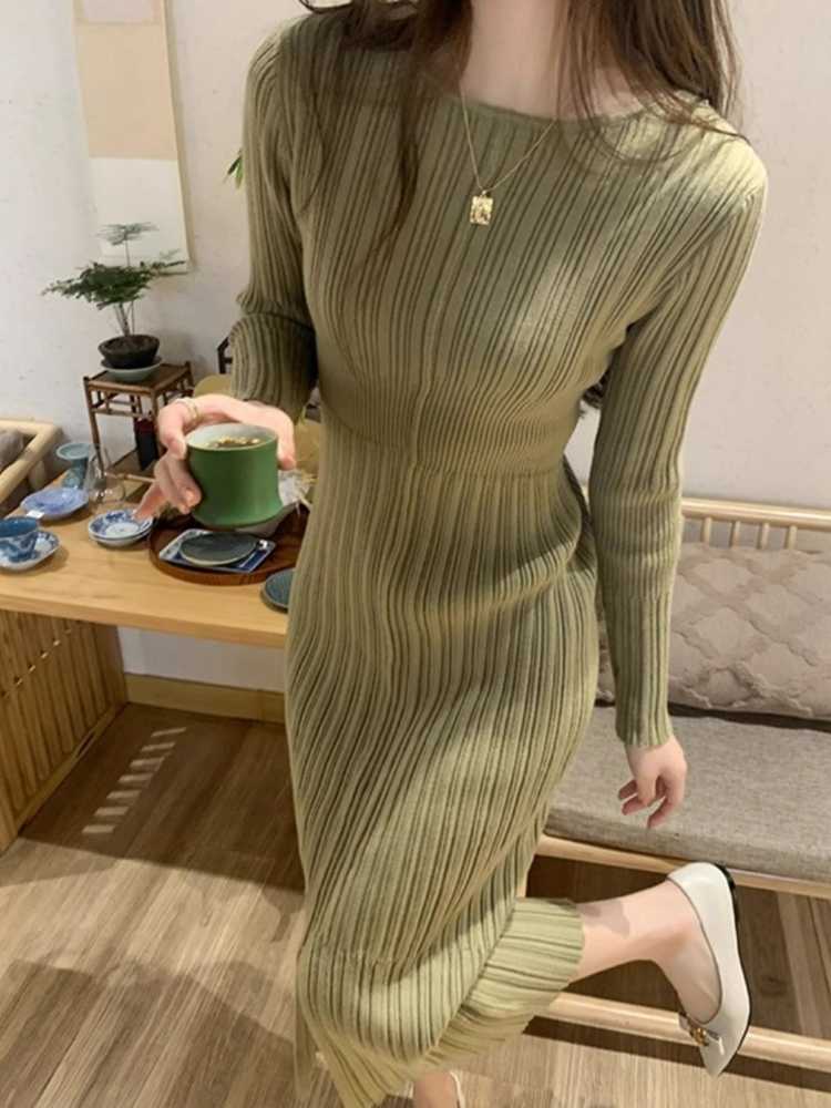 オケージョンワンピース リブ編みウエストシェイプワンピース