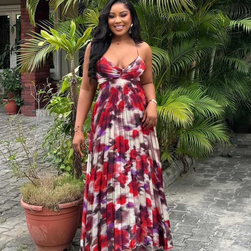 オケージョンワンピース フレアプリーツマキシ リゾートワンピース