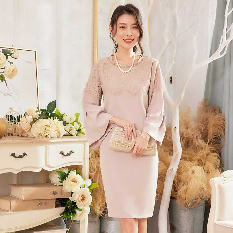 レース切替ベル袖オケージョンワンピース