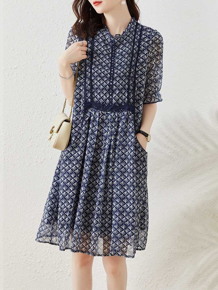 オケージョン　ドレス オケージョン　ドレス 幾何学模様プリーツ半袖ワンピース
