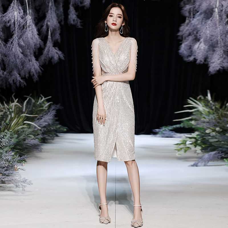 オケージョン　ドレス オケージョン　ドレス きらめく装飾ショルダー ドレープミディワンピース