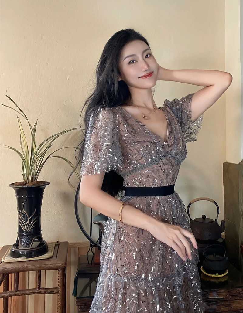 オケージョン　ドレス オケージョン　ドレス 優美な煌めき 半袖シアードレス