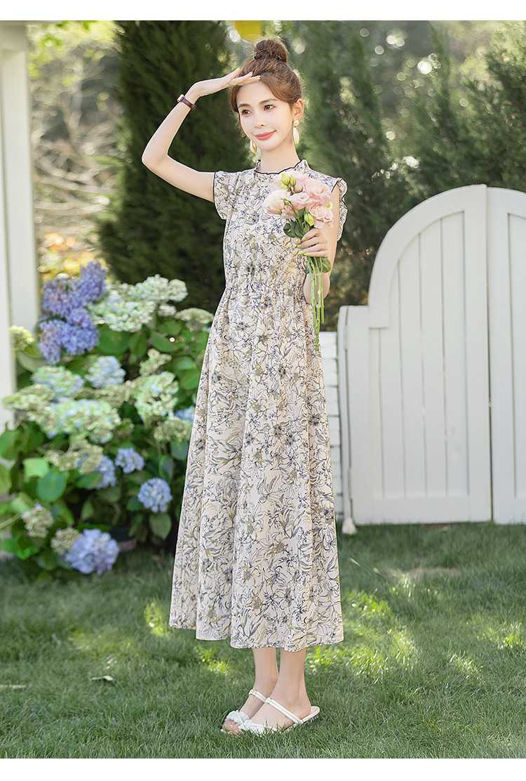 オケージョン ドレス オケージョン ドレス 優美な花柄フリルノースリーブワンピース