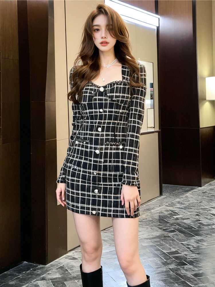 オケージョン　ドレス 格子柄スイートハートワンピース