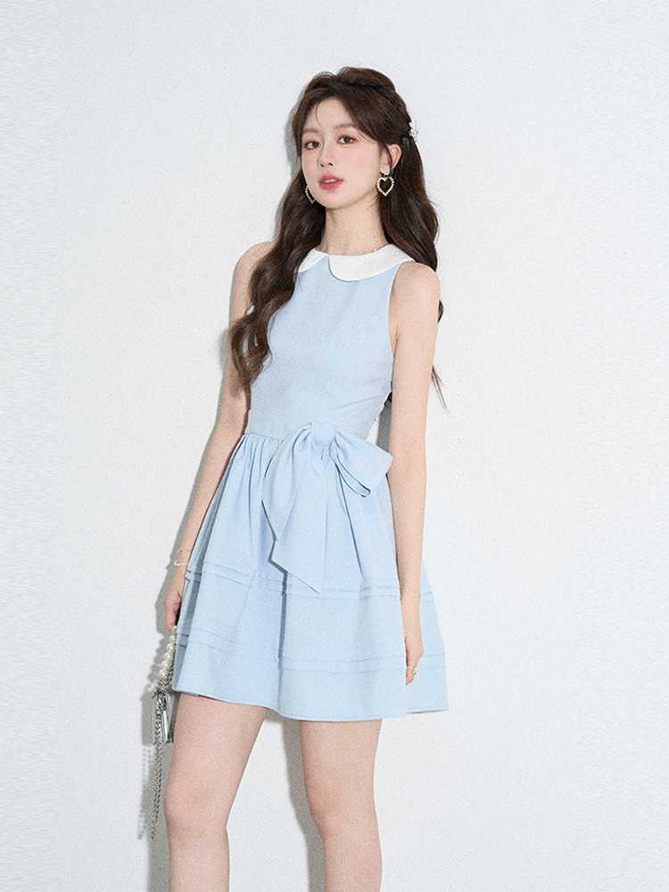 オケージョン ドレス 優美な丸襟リボンフレアワンピース