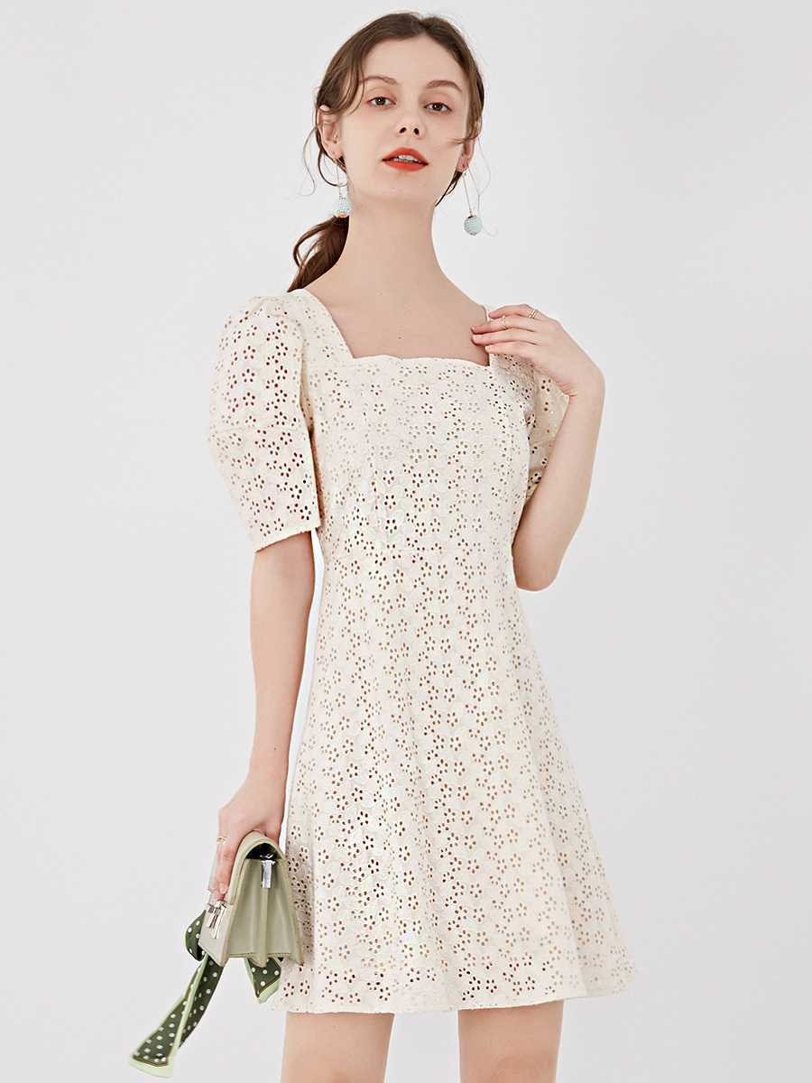 オケージョン ドレス 花柄レース スクエアネック ワンピース