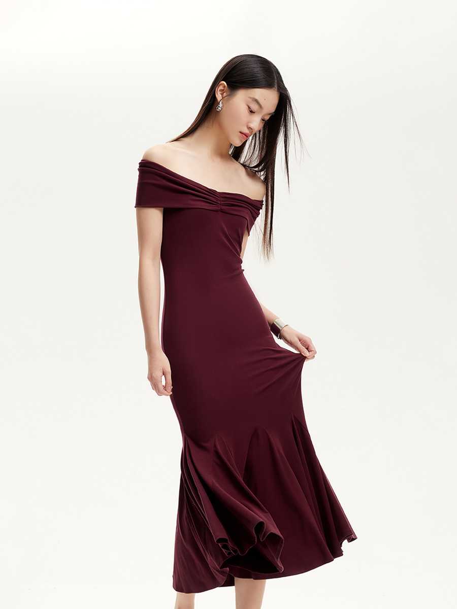 オケージョン ドレス 優美なドレープ オフショルマーメイド